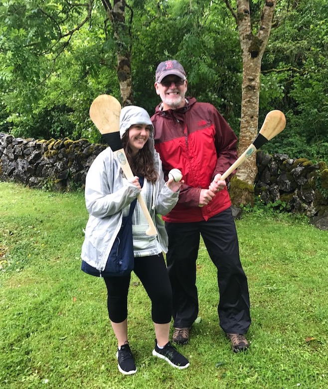 Jim Dougherty and his niece Meredith having a go at Hurling in County Clare.
