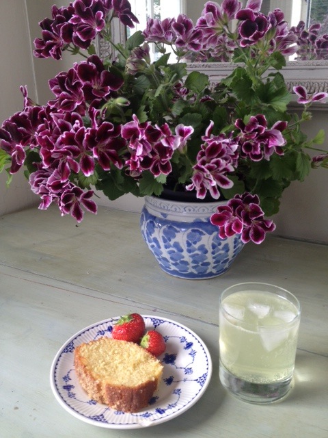 Homemade lemon drizzle cake and elderflower cordial...