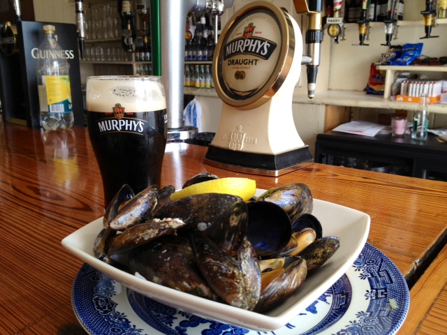 Organic mussels fresh from the sea with a pint of Murphys!