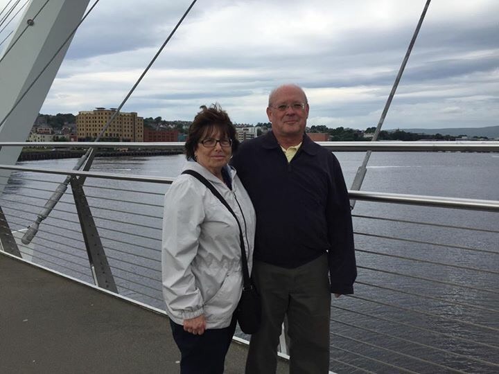 Tadgh and Anita Baker on the Peace Bridge in Londonderry.