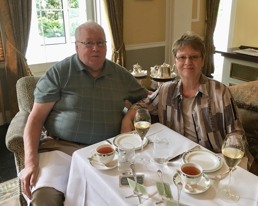 Sandra Balch and Ken Jacobsen having Afternoon Tea in the Merrion Hotel in Dublin