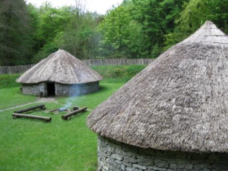 Reconstruction of a ring fort at Craggaunowen, County Clare.
