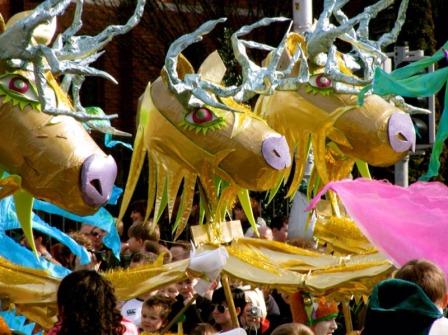 Colourful floats at the St Patrick's Day Parade in Dublin